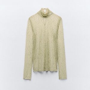 Zara Sheer Light Green Turtleneck Top